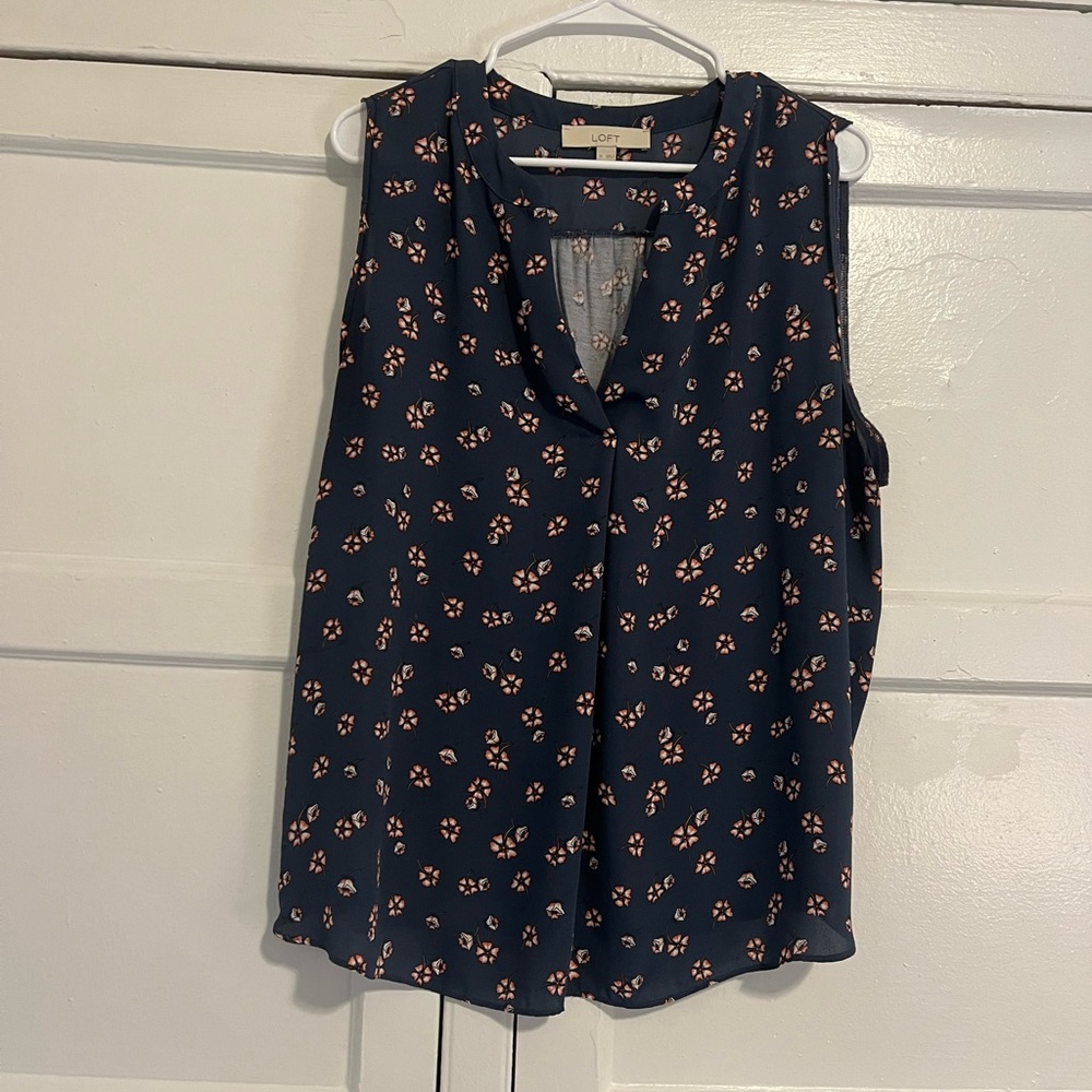 LOFT Navy Floral Sleeveless Top